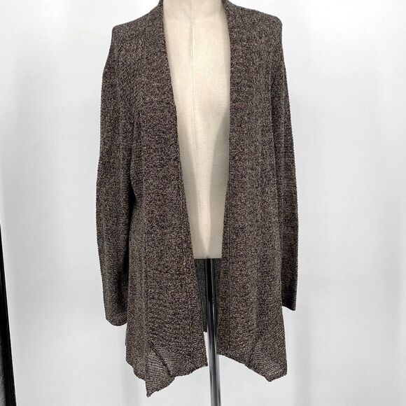 Eileen Fisher Linen Long Open Front Asymmetrical Cardigan Jacket Beige /Black XL - Picture 1 of 12